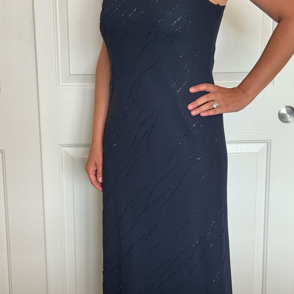 Blue One Shoulder Sleeveless Gown for Wedding